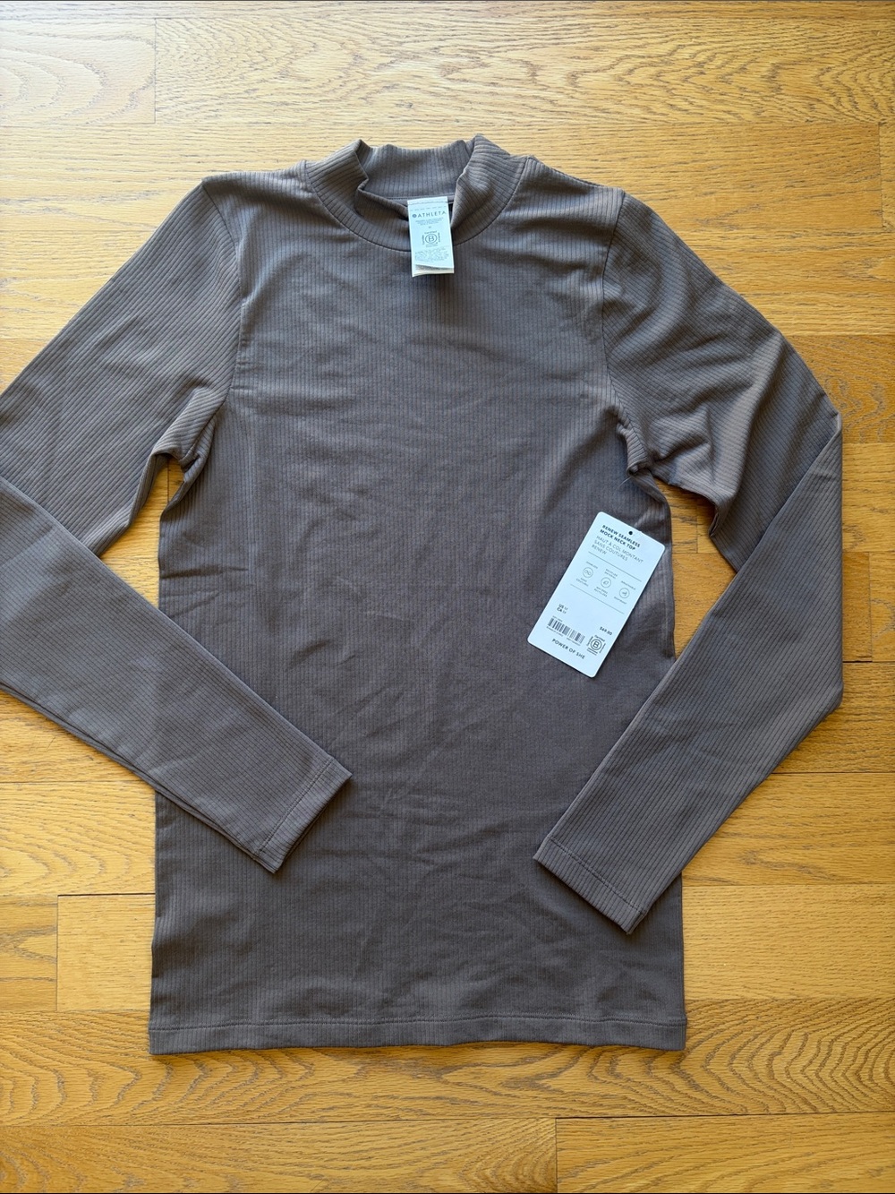 Athleta Renew Long-Sleeve Ribbed Mock Neck Shirt - Brown tan M
